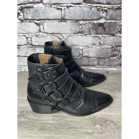 Alias Mae Black Leather Pointed Toe Buckle Straps Boots Women Sz 40EU/9.5M US - Picture 5 of 16